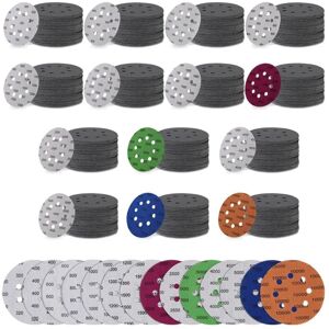 TLILY 200 Pcs Sandpaper 5 Inch 8 Holes Hook and Loop Wet Dry Sanding Discs Assorted Grits, Orbital Sander Pads for Polishing