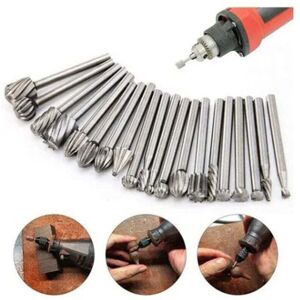 ZVD 20Pcs HSS Rotary Burrs Set Tungsten Carbide Cutter Die Burrs, 1/8'' (3mm) Shank Dremel Burr Bits for DIY Woodworking, Carving, Drilling,