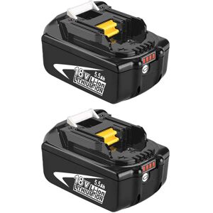 Teetok - 2x 5.5A Battery 18V lxt Li-ion Battery BL1850 BL1830 with led --Compatible with Makita Cordless Tool