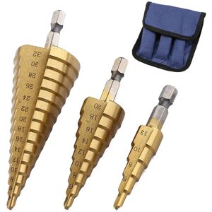 Tlily - 2X hss Step Drill Bit Set of 3, 4-12mm 4-20mm 4-32mm Cone Titanium Wood Hole Cutter Hex Shank Drive Quick Change Tool