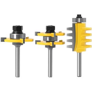 Tinor - 3Pcs 6mm Shank Carbide Chisel Bit Set - 3-Tooth T-Shaped Tongue and Groove Wood Milling Cutter for Woodworking Tools