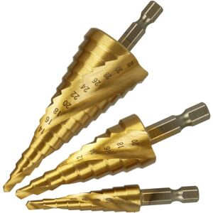 IKODM 3pcs hss Spiral Groove Peeling Drill Bit Set Cone Drill Metal Drill Bit Set Cut Tool Set for Metal Wood Plastic etc. 4-12mm / 4-20mm / 4-32mm