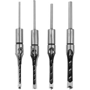 TINOR 4 Pcs Square Hole Drill Bit Set, Square Hole Wood Drill Bits Square Hole Drilling Mortising Chisel