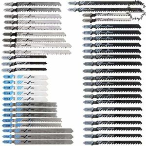 LINGHHANG 48pcs T-Shank Jigsaw Blades, Made of HCS/HSS, with Storage Case for Cutting Wood, Plastic and Metal