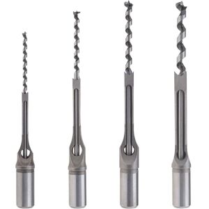 AOUGO 4pcs Woodworking Square Hole Drill Bit Kit, 6.4mm/8mm/9.5mm/12.7mm Wood Mortising Chisel Set for Carpentry Construction Decoration Industry