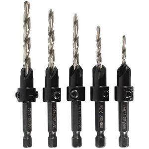 Tlily - 5Pcs High Speed Steel Adjustable Wood Countersink Drill Bit Set Tapered for Woodworking 4 6 8 10 12