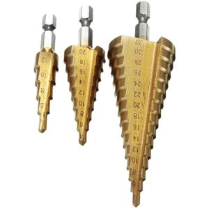Tlily - 6Pc Hss Step Cone Drill Bit Set Countersink Metric 4-12/20 32mm 1/4 Inch Titanium Coated Hexagons In Metal
