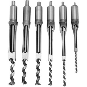FLITI 6Pcs Wood Drill Bits Square Hole Hollow Chisels Steel Tools Set for Woodworking Square Hole Drill Bit Drill Bit Hole Drilling Mortising Chisel