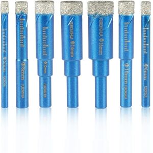 Tinor - 7Pcs Diamond Dry Hole Saw Drill Bits 5/6/8/10/12/14/16mm Wax Cooled for Glass, Porcelain, Tile, Ceramic, Granite and Marble Most Tough