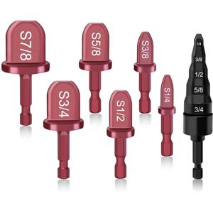 TLILY 7Pcs Swaging Tool Drill Bit Set,Pipe Expander Tool,1/4in, 3/8in,1/2in,5/8in,3/4in,7/8in Hexagonal Copper Tubing