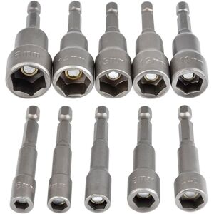 ALWAYSH 10Pcs Magnetic Hex Socket Set Impact Driver Socket 6-15mm, Magnetic Socket Wrenches Hex Socket Set Magnetic 1/4 Hex Socket Socket Adapter Tool