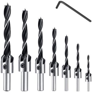 ALWAYSH 7 Piece hss 5 Flute Drill Bit Set Countersink Wood Screw Bit Chamfer for Various Length Screws by Simply Loosen and Tighten the Screw, 3-6mm Tool Set