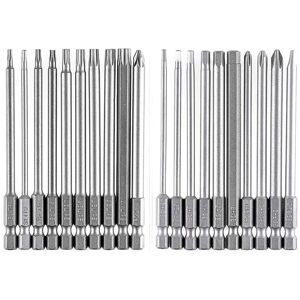 Tlily - Bit Set Long, Magnetic 20 Pcs Slotted Bit, 1/4inch Hexagon