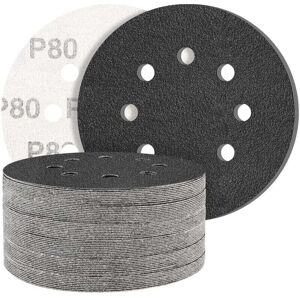 YMYNY Black 50 Pcs 80 Grit Silicon Carbide Sanding Discs 8 Holes Round Random Orbit Sander - Mixed Grit - For Polishing mumu