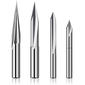 TLILY CNC Router Bits Set 1/4 Shank, Engraving Wood Carving Bit 6mm & 4mm, V-Groove, Profile Bit, Tungsten Steel - 4PCS