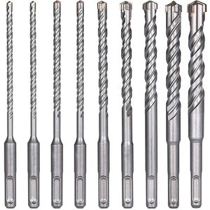 Linghhang - Concrete Drill Bits, 9PCS (5mm-16x160mm) Tile Drill Bit, SDS-Plus Electric Hammer Drill Bit for Rotary Hammer, Cross Drill Bits for