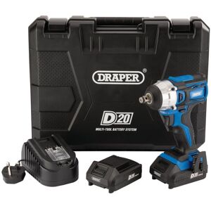 Draper Tools - Draper D20 20V Brushless 1/2' Mid-Torque Impact Wrench with 2 x 2Ah Batteries and Charger (250Nm) (55343)