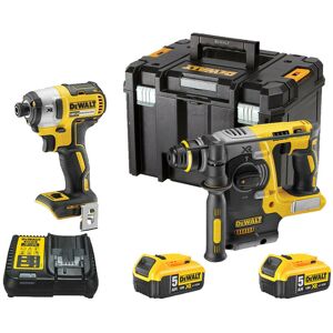 Dewalt - DCK2532P2 Cordless 18V Twin Pack xr sds+ Hammer, Impact Driver 2x5Ah Batteries, Charger and Carry Case