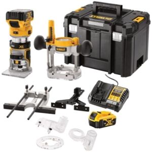 Dewalt - DCW604P2 18V xr Brushless Router/Trimmer with Extra Bases (2 x 5.0Ah Li-Ion Batteries, Charger & Case)
