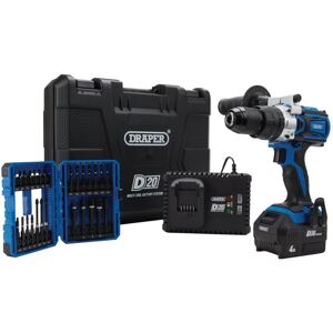Draper D20 20V Brushless Cordless Combi Drill and Impact Screwdriver Set with 4.0Ah Battery and 26-Piece Bit Kit