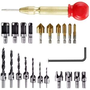 Toolive - Drill Chamfering Tool Set, 23pcs Countersink Drill Bit Set, Wood Plug Cutter, Countersink Drill with Hex l Wrench and Automatic Center Punch