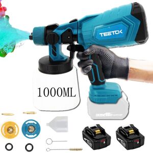 Teetok - Paint Gun,Cordless Paint Spray System Kit Electric Paint Spray Gun 1000ml Spray Gun 18V lxt + 2x 5.5A Battery (Charger Not