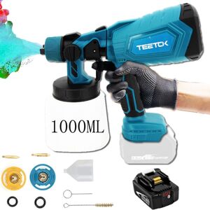 Teetok - Paint Spray Gun,Cordless Paint Spray Kit Electric Paint Spray Gun 1000ml Spray Gun 18V lxt + 5.5A Battery (Charger Not Included),Compatible