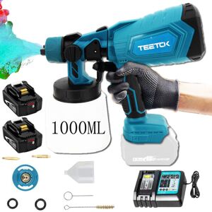 Teetok - Paint Spray Gun,Cordless Paint Spray System Kit Electric Paint Spray Gun 1000ml Paint Gun 18V LXT+2x5.5A Battery+DC18RC Charger,Compatible