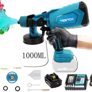 Teetok - Paint Spray Gun,Cordless Paint Spray System Kit Electric Paint Spray Gun 1000ml Spray Gun 18V lxt + 5.5A Battery + DC18RC Charger,Compatible
