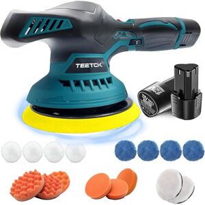 Teetok - Polisher,Cordless Car Buffer Polisher Cleaner- 6' Portable Polishing Waxer Machine Kit, 6 Speed, 125mm Base for Car Detailing, with 2PCS 12V