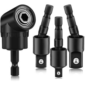 TLILY Right Angle Drill Adaptor,4-In-1 Impact Bit Extension,360° Rotatable 1/4 3/8 1/2In Grade Socket Adapter Set