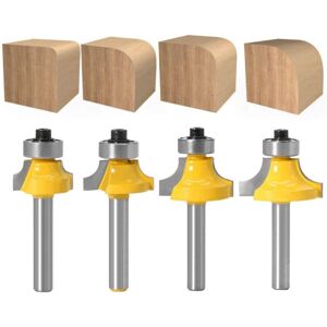 Sollbry - 4Pcs Round Over Router Bits with 6mm Shank, Carbide Tipped Roundover Bits with Bearing for Woodworking
