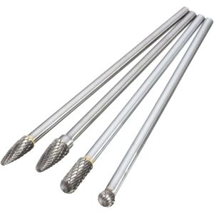 Sollbry - 4Pcs Tungsten Carbide Double Cut Rotary Burr Set 6mm Shank Rotary File Cutter Wood Grinding Head for diy Engraving Polishing Carving