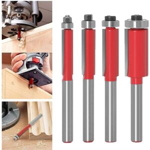 Sollbry - 6mm Shank Flush Trim Router Bits High Bearing Router Bit Woodworking Milling Cutter Tool 4Pcs Set