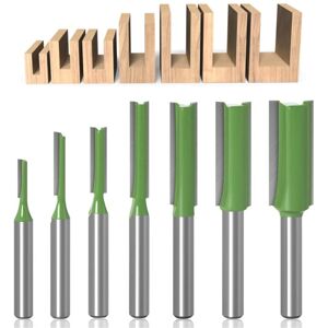SOLLBRY 7Pcs Straight Router Bit, 6mm Shank Carbide Router Bits, for Wood Tungsten Carbide Woodworking Tool, Single Double Flute Straight Router Bit for Wood