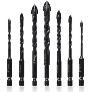 Sollbry - 7Pcs Tungsten Carbide Twist Drill Bits 3-12mm 1/4 Inch Hex Shank Masonry Drill Bits Cross Drill Bit for Drilling on Concrete, Stone, Tile,