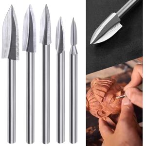 Sollbry - Wood Carving Tools for Rotary Tool, 5 Pieces Engraving Bits, Wood Carving Drill Bit Set with 1/8 Inch Shank for diy Crafts, Carving,