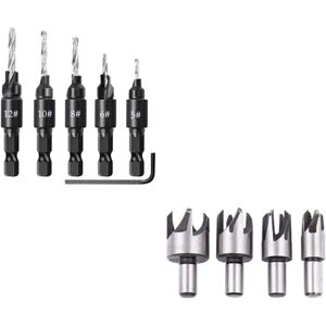 Sollbry - Wood Drill Bit - Straight and Tapered Drill Bit Set 5/8' 1/2' 3/8' 1/4' Cork Drill Bit for Woodworking (Color : Silver)