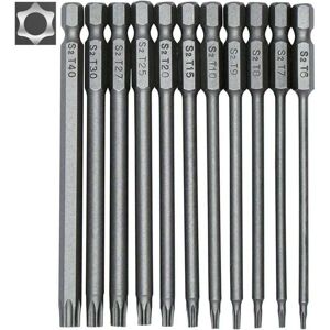 ZVD - Jeu de 11 embouts longs Torx pour tournevis et visseuse électrique - Embouts magnétiques - Tige hexagonale de 1/4' - Tailles T6 à T40
