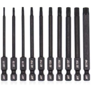 ZVD Torx Bit Set for Screwdrivers, Drills and Impact Wrenches, Temperature Resistant, Advanced Heat Treatment, Phosphate Coating, 8 cm, 10 Pieces