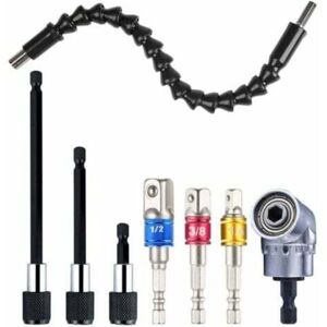 TOOLIVE 1 x Flexible Drill Extension + 1 x Right Angle Drill Adapter + 3 x Impact Driver Bits + 3 x Screwdriver Bit Holders TOOLIVE 1 x Flexible Drill Extension + 1 x Right Angle Drill Adapter + 3 x Impact Driver Bits + 3 x Screwdriver Bit Holders