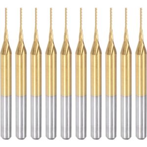 Tlily - 10PCS Titanium Coat Carbide End Mill Engraving Milling Cutter cnc Router Bits for pcb Machine, 1/8 Inch Shank 0.6Mm Tlily - 10PCS Titanium Coat Carbide End Mill Engraving Milling Cutter cnc Router Bits for pcb Machine, 1/8 Inch Shank 0.6Mm