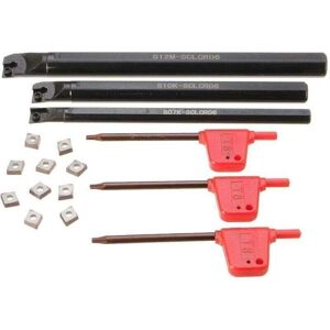 TORMATOR 3-piece metal lathe turning tool kit S07K/ S10K/ S12M-SCLCR06 boring bars, 10 CCMT0602 carbide inserts, 3 plum wrenches, TORMATOR 3-piece metal lathe turning tool kit S07K/ S10K/ S12M-SCLCR06 boring bars, 10 CCMT0602 carbide inserts, 3 plum wrenches,