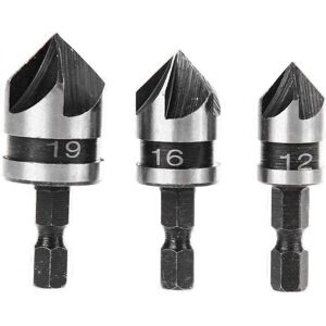 IKODM 3pcs 90 Degree 5 Flute Countersink Drill Bit Set For Wood, Metal Quick Change 1/4' Hex Carbon Steel Chamfer Drill Bit Woodworking Chamfering Cutting IKODM 3pcs 90 Degree 5 Flute Countersink Drill Bit Set For Wood, Metal Quick Change 1/4' Hex Carbon Steel Chamfer Drill Bit Woodworking Chamfering Cutting