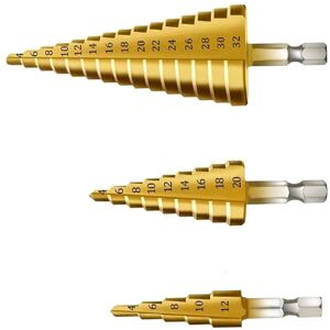 WOIYIC 3PCS Step Drill Bit, Triangle Conical Titanium Drill Bit, 4-12/20/32 mm For Screwdriver Drilling on Steel, Brass, Wood, Plastic WOIYIC 3PCS Step Drill Bit, Triangle Conical Titanium Drill Bit, 4-12/20/32 mm For Screwdriver Drilling on Steel, Brass, Wood, Plastic