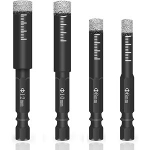 Beijiyi - Diamond drill bit set for tiles and glass, 4 pieces, 681012 mm, hexagon shank, diamond drill bit for ceramic, granite, glass, porcelain, Beijiyi - Diamond drill bit set for tiles and glass, 4 pieces, 681012 mm, hexagon shank, diamond drill bit for ceramic, granite, glass, porcelain,