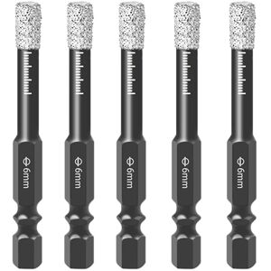 TLILY 5PCS 6mm Vaccum Brazed Diamond Dry Drill Bits Hole Saw Cutter for Marble Ceramic Tile Glass Power Tools TLILY 5PCS 6mm Vaccum Brazed Diamond Dry Drill Bits Hole Saw Cutter for Marble Ceramic Tile Glass Power Tools