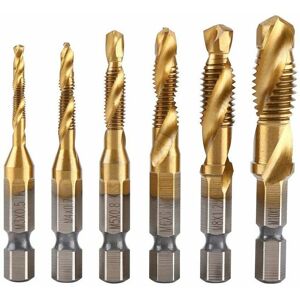 Aamunpa - AlwaysH 6 Pack Thread Tap, Tap Drill Bit, Metric M3-M10 Thread with hss Titanium Coating and 1/4' Hex Spline Shank Tapping Bits for Tapping Aamunpa - AlwaysH 6 Pack Thread Tap, Tap Drill Bit, Metric M3-M10 Thread with hss Titanium Coating and 1/4' Hex Spline Shank Tapping Bits for Tapping