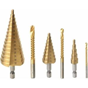 Dewdat - 6Pcs Step Drill Bit Set High Speed Hacksaw Bit Multifunctional Titanium Milling Cutter for Metal Drilling Cutting Woodworking Tools Dewdat - 6Pcs Step Drill Bit Set High Speed Hacksaw Bit Multifunctional Titanium Milling Cutter for Metal Drilling Cutting Woodworking Tools