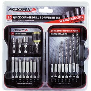 ADDAX Timco Driver Bit & Ground Jobber Drill Bit Set - 20pc ADDAX Timco Driver Bit & Ground Jobber Drill Bit Set - 20pc